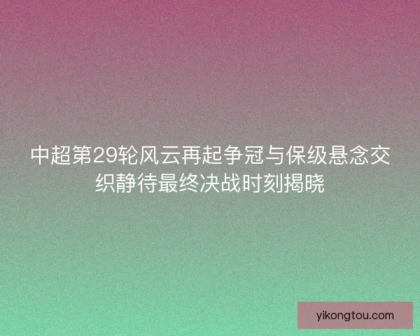 中超第29轮风云再起争冠与保级悬念交织静待最终决战时刻揭晓